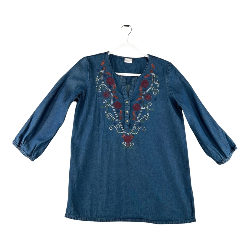 Canyon Sky‎ Embroidered Denim Long Sleeve Peasant Tunic Women Small Western
